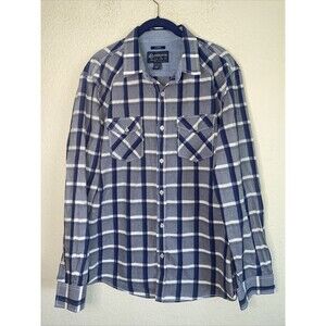 American Rag Button Up Shirt Blue White Plaid Long Sleeve Casual Mens XL Cotton